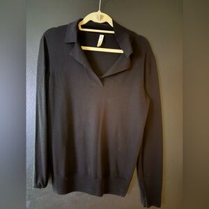 Nap Loungewear Black Wool Lightweight Pullover Polo Sweater LARGE